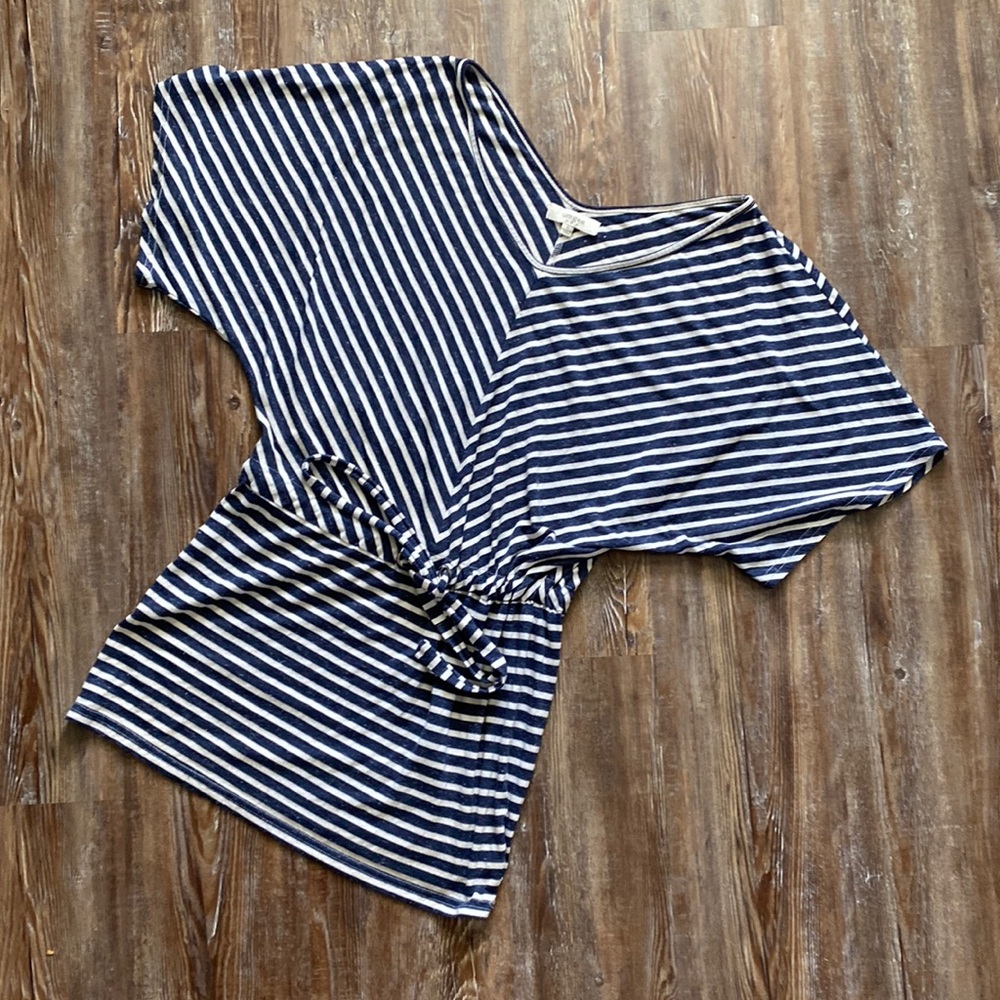 Umgee Blue & White Striped Short Wide Batwing Sleeve Mini Drop Waist Dress